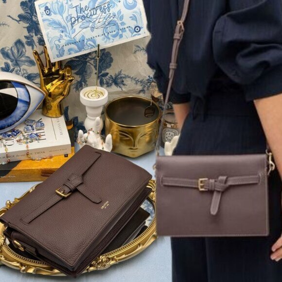 🆕 OROTON 🧿 NWOT Margot Crossbody, Brown Bear Pebble Leather - Picture 1 of 16